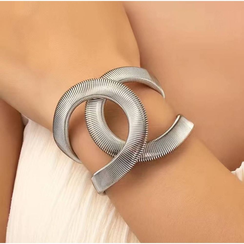 Contemporary Silver Double-Loop Cuff Bracelet for Women